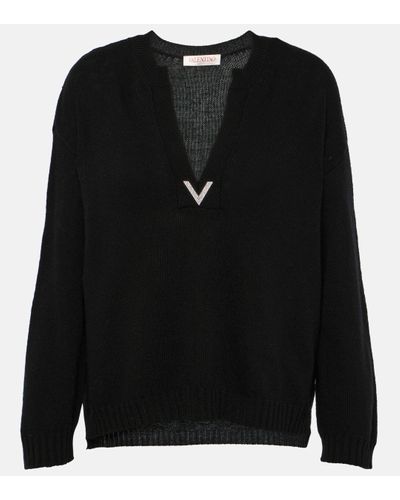 Valentino Pull en laine vierge a logo - Noir