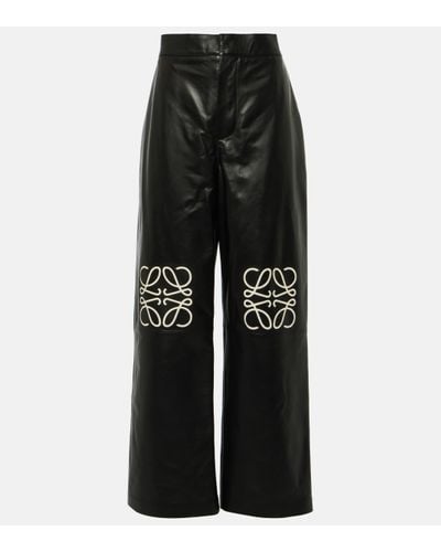 Loewe Anagram Leather Wide-leg Trousers - Black