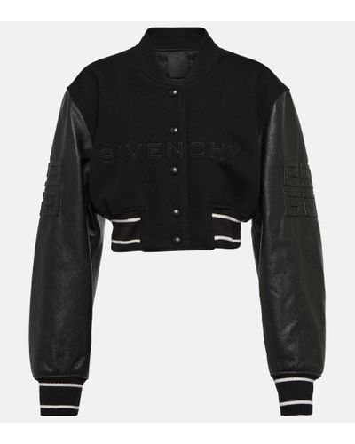 Givenchy Wool And Leather Cropped Bomber Jacket - Black