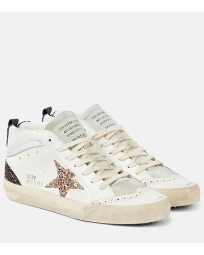 Golden Goose Mid Star Glitter Leather Trainers - White