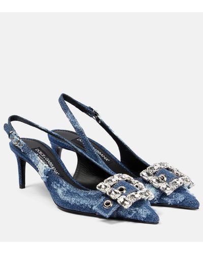 Dolce & Gabbana Escarpins en jean à effet usé - Bleu