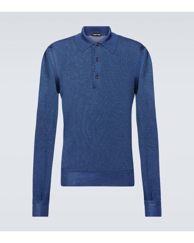 Tom Ford Cashmere And Silk Polo Jumper - Blue