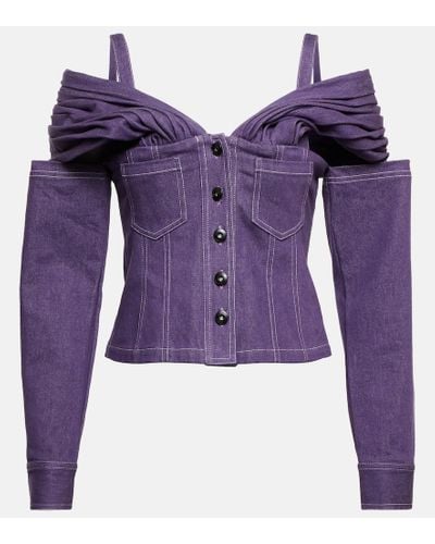 DIDU Off-shoulder Denim Jacket - Purple