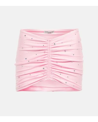 Alessandra Rich Crystal-embellished Ruched Miniskirt - Pink