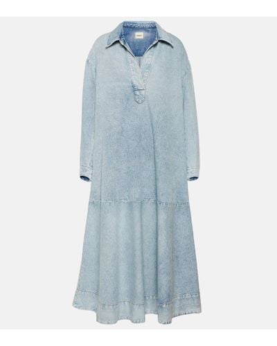 Khaite Vestido largo Franka en denim de algodon - Azul