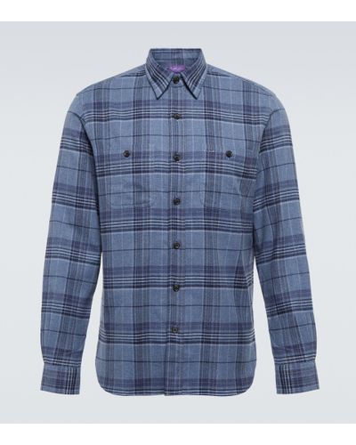 Ralph Lauren Purple Label Camisa de sarga de algodon a cuadros - Azul