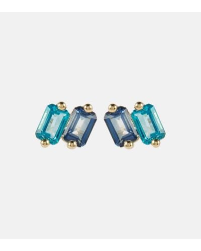 Suzanne Kalan 14kt Gold Earrings With Topaz - Blue