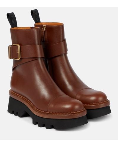 Chloé Owena Leather Ankle Boots - Brown