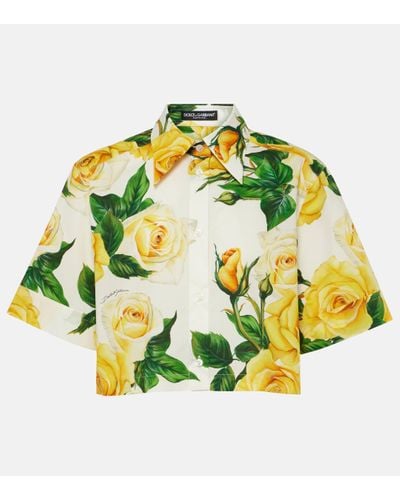 Dolce & Gabbana Floral Cropped Cotton Poplin Shirt - Metallic