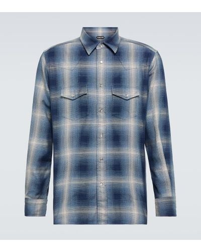 Tom Ford Checked Cotton Western Shirt - Blue