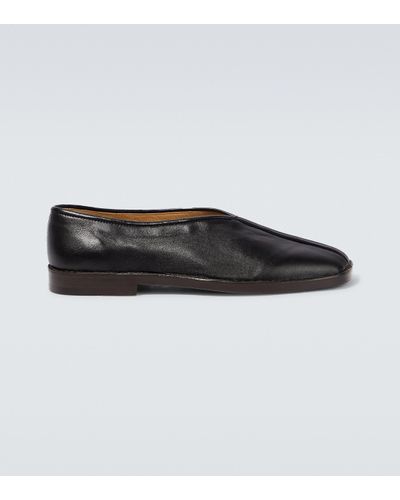 Lemaire Piped Leather Loafers - Black