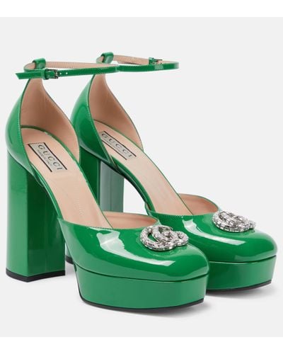 Gucci Double G Patent Leather Platform Court Shoes - Green