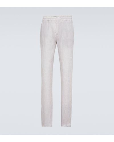 Loro Piana Gadd Straight Linen Trousers - White