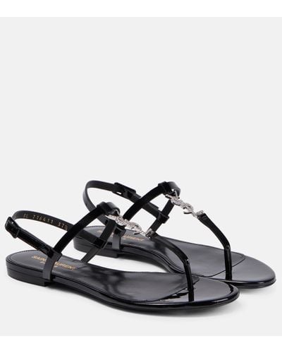 Saint Laurent Cassandra Croc-embossed Leather Slingback Thong Sandals - Black