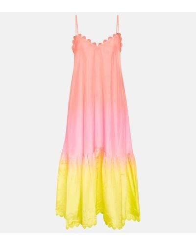 Juliet Dunn Scalloped Printed Silk Midi Dress - Pink