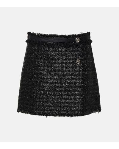 Versace Mini-wickelrock Aus Metallic-tweed Aus Einer Wollmischung Mit Fransen - Schwarz