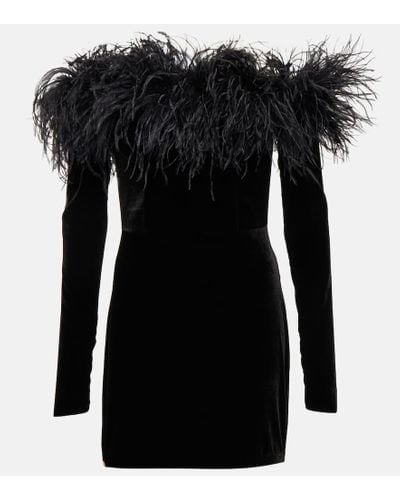 Alessandra Rich Feather-trimmed Velvet Minidress - Black