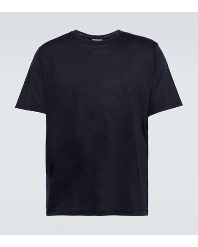 Saint Laurent T-shirt in jersey di seta e lana - Blu