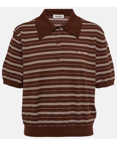 Miu Miu Striped Cotton-blend Polo Shirt - Brown