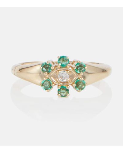 Sydney Evan Ring aus 14kt Gelbgold mit Diamant und Smaragden - Weiß