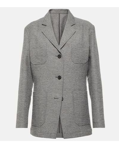 Totême Single-breasted Jersey Wool And Recycled Polyamide-blend Blazer - Grey