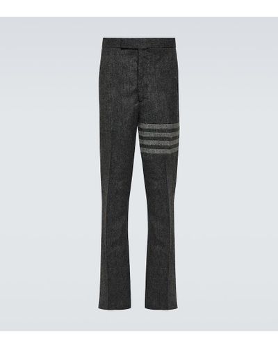 Thom Browne Pantalones de lana con 4-Bar - Gris