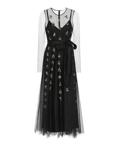 RED Valentino Embellished Embroidered Tulle Gown - Black