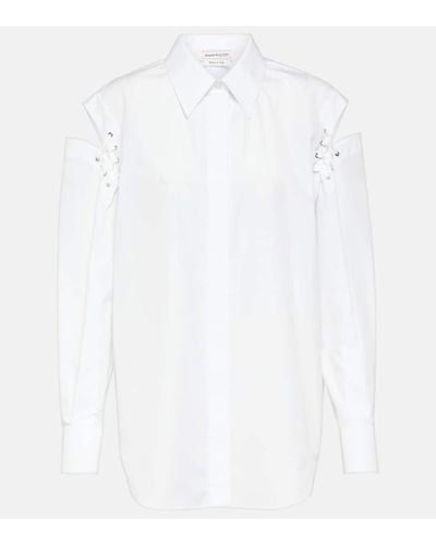 Alexander McQueen Camisa de popelin de algodon con aberturas - Blanco