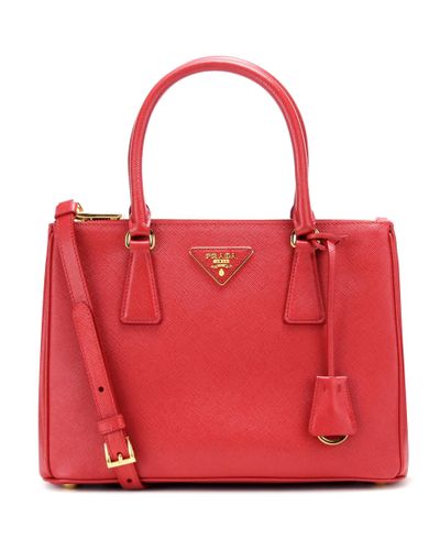 Prada Galleria Saffiano Small Leather Shoulder Bag - Red