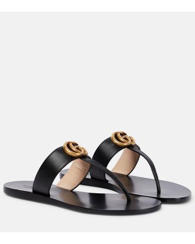 Gucci Chancla de Piel con Doble G - Negro