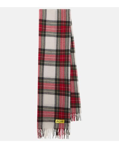 Acne Studios Checked Wool And Cashmere Scarf - Red