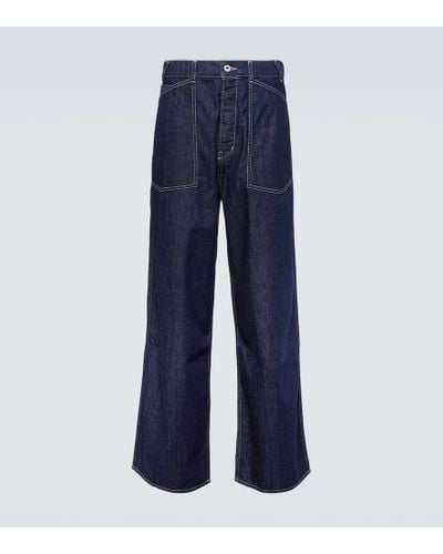 KENZO Sailor Embroidered Wide-leg Jeans - Blue