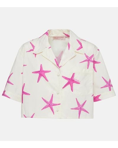 Valentino Starfish Cropped Cotton Poplin Shirt - Pink