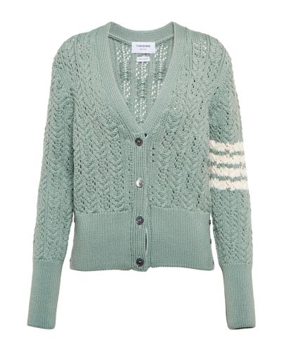 Thom Browne 4-bar Pointelle-knit Wool Cardigan - Green