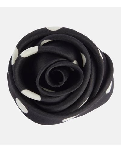Saint Laurent Rose Silk Organza Brooch - Black