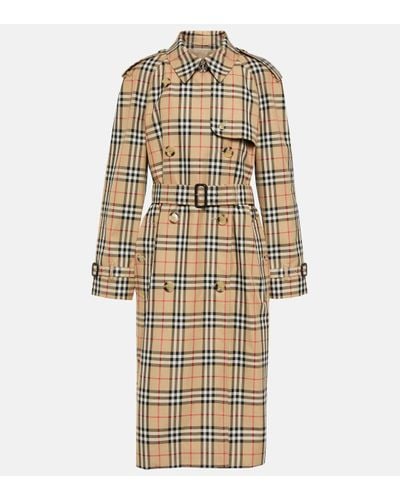 Burberry Check Cotton Gabardine Trench Coat - Natural