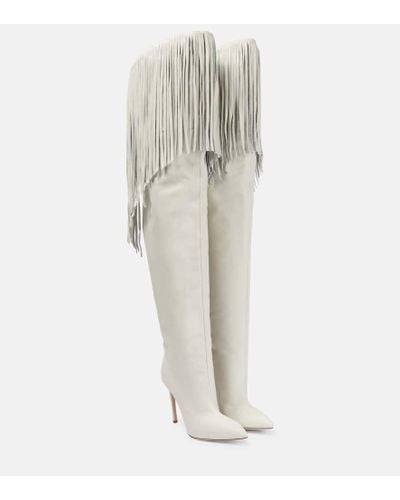 Paris Texas Fringed Leather Over-the-knee Boots - White