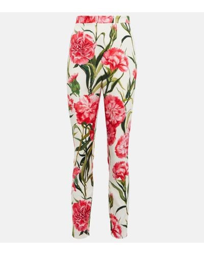 Dolce & Gabbana Floral-print Silk leggings - Red