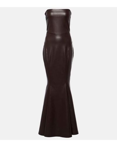 Norma Kamali Strapless Faux Leather Fishtail Gown - Brown