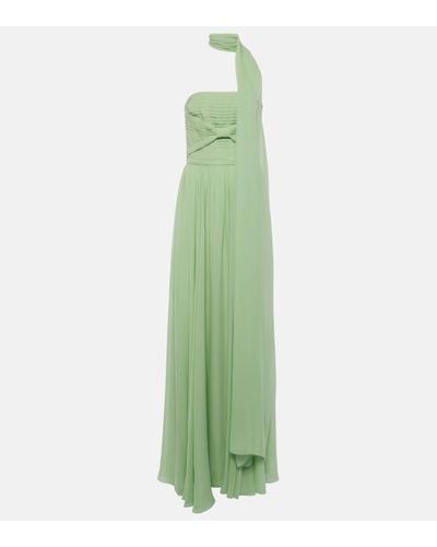 Elie Saab Scarf-detail Pleated Silk Gown - Green