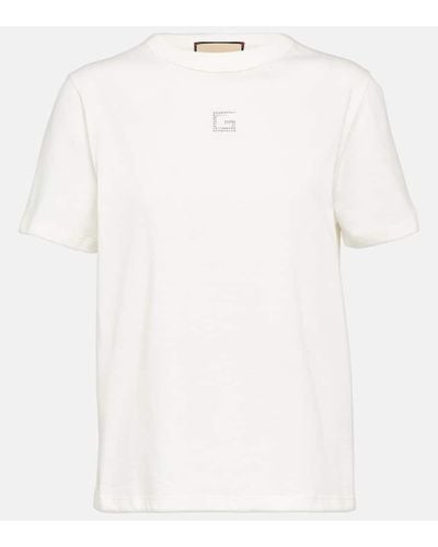 Gucci T-shirt Aus Baumwoll-jersey Mit Kristallen - Weiß