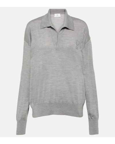 Ami Paris Ami De Cour Wool Sweater - Gray