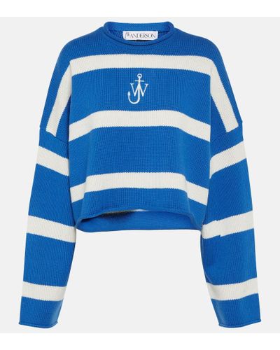 JW Anderson Striped Cropped Wool And Cashmere Sweater - Blue