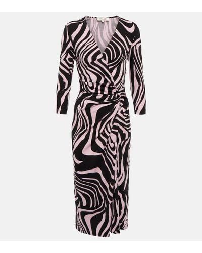 Diane von Furstenberg Brie Wrap-effect Printed Lyocell And Wool-blend Jersey Midi Dress - White