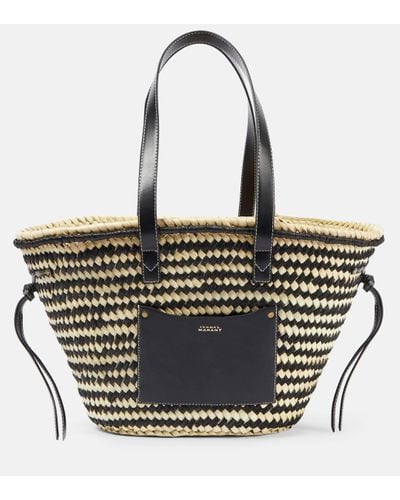 Isabel Marant Cadix Medium Raffia Basket Bag - Black