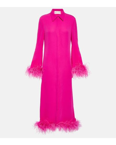 Valentino Hemdblusenkleid aus Seide mit Federn - Pink
