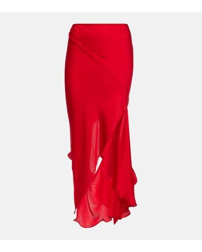 Acne Studios Deconstructed Cutout Silk Midi Skirt - Red