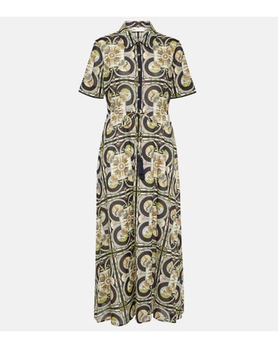 Tory Burch Printed Cotton Shirt Midi Dress - Metallic