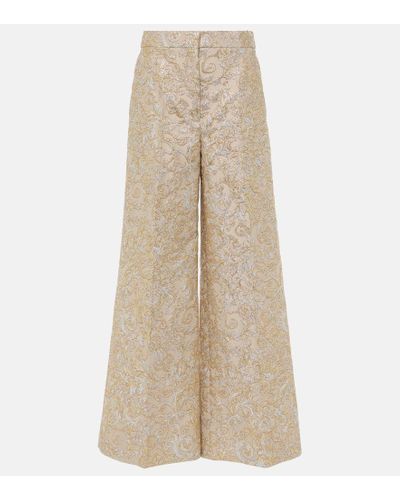 Stella McCartney Pantaloni a gamba larga in broccato - Neutro