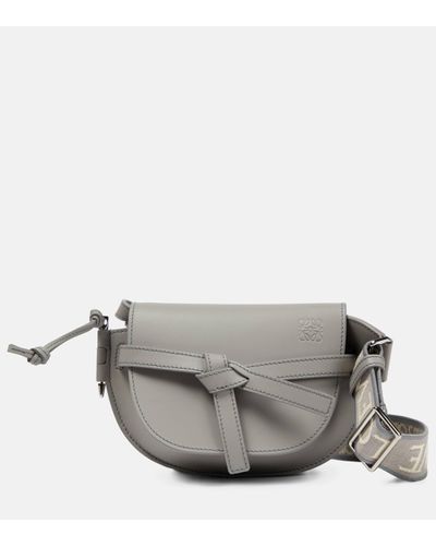 Loewe Mini Gate Dual Bag In Soft Calfskin And Jacquard - Grey